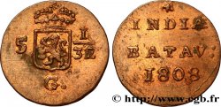 INDIE OLANDESI 5 1/32 Gulden (1/2 Duit) écu couronné des Pays-Bas 1808 Enkhuizen