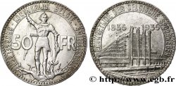 BELGIEN 50 Francs Exposition de Bruxelles et centenaire des chemins de fer belges, St Michel en armure légende Flamande, position B 1935