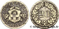 SUISSE 20 Centimes (Rappen) croix suisse 1851 Strasbourg - BB