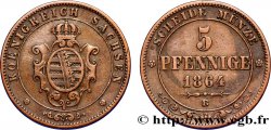 ALLEMAGNE - SAXE 5 Pfennige Royaume de Saxe, blason 1864 Dresde