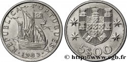 PORTUGAL 5 Escudos Voilier / emblème 1983
