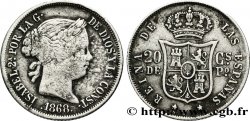 PHILIPPINES 20 Centimos de Peso Isabelle II 1868 Manille