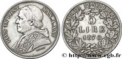 VATICAN ET ÉTATS PONTIFICAUX 5 Lire Pie IX an XXV 1870 Rome