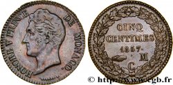MONACO 5 Centimes Honoré V petite tête en cuivre rouge 1837 Monaco