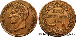MONACO 5 Centimes Honoré V petite tête en cuivre rouge 1837 Monaco