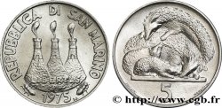 SAINT-MARIN 5 Lire 3 tours / hérisson 1975 Rome