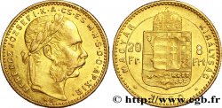 HUNGARY 20 Francs or ou 8 Forint, 2e type François-Joseph Ier empereur d’Autriche et roi de Hongrie / Écu couronné surmonté de la couronne de saint André 1890 Kremnitz