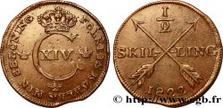 SUÈDE 1/2 Skilling monogramme du roi Charles XIV 1822