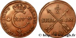 SUÈDE 1/2 Skilling monogramme du roi Charles XIV 1821