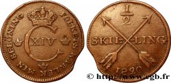 SUÈDE 1/2 Skilling monogramme du roi Charles XIV 1820