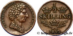SUÈDE 1/2 Skilling au nom de Charles XIV 1832