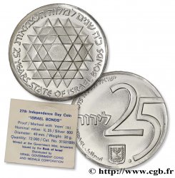 ISRAËL 25 Lirot Proof 25e anniversaire du programme d’obligations pour Israël marque étoile de David 1975 
