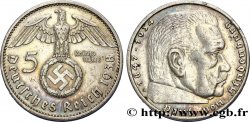ALLEMAGNE 5 Reichsmark aigle surmontant une swastika / Maréchal Paul von Hindenburg 1938 Berlin