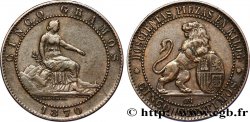 SPANIEN 5 Centimos “ESPAÑA” assise / lion au bouclier 1870 Oeschger Mesdach & CO