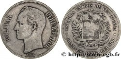 VENEZUELA 5 Bolivares emblème / Simon Bolivar 1886 Caracas