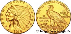 ÉTATS-UNIS D AMÉRIQUE 2 1/2 Dollars or (Quarter Eagle) type “tête d’indien”  1914 Denver