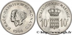 MONACO 10 Francs argent, dixième anniversaire du mariage 1966 Paris