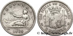 SPANIEN 2 Pesetas “ESPAÑA” allongée / emblème 1869 Madrid