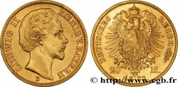 ALLEMAGNE - BAVIÈRE 20 Mark or Royaume de Bavière, Louis II, roi de Bavière / aigle impérial 1872 Munich - D