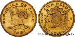 CHILI 100 Pesos or ou 10 condores en or, 2e type buste de la République 1961 Santiago