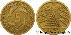GERMANY 5 Reichspfennig gerbe de blé 1924 Karlsruhe - G