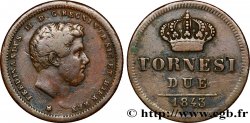 ITALIA - REINO DE LAS DOS SICILIAS 2 Tornesi Royaume des Deux-Siciles, Ferdinand II / couronne étoile à 6 pointes 1843 Naples