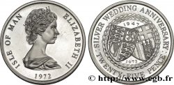ÎLE DE MAN 1 Crown Proof Elisabeth II noce d’argent 1972 