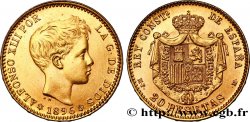 ESPAGNE 20 Pesetas Alphonse XIII (refrappe) M.P. - .M. 1896