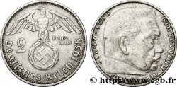 ALLEMAGNE 2 Reichsmark aigle surmontant une swastika / Maréchal Paul von Hindenburg 1938 Munich - D