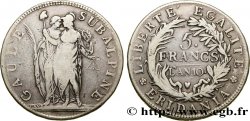 ITALIA - REPUBLICA SUBALPINA 5 Francs Gaule Subalpine figures allégoriques de la Gaule Subalpine et de la France 1801 an 10 Turin