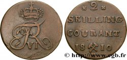 NORWAY 2 Skilling monogramme de Frédéric VI roi du Danemark variété avec fleurettes à 5 pétales 1810 Kongsberg