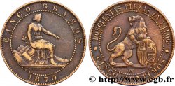 SPANIEN 5 Centimos “ESPAÑA” assise / lion au bouclier 1870 Oeschger Mesdach & CO