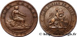 SPAIN 10 Centimos monnayage provisoire “ESPAÑA” assise / lion au bouclier 1870 Oeschger Mesdach & CO
