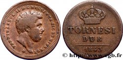 ITALIA - REGNO DELLE DUE SICILIE 2 Tornesi Royaume des Deux-Siciles, Ferdinand II / couronne étoile à 6 pointes 1843 Naples