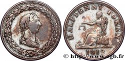 BRITISH TOKENS OR JETTONS 1 Penny buste de Georges III lauré / allégorie du commerce 1812 