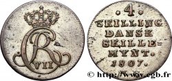 DANEMARK 4 Skilling monogramme de Christian VII roi du Danemark 1807 Altona