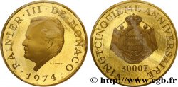 MONACO 3000 Francs proof OR 25e anniversaire de règne de Rainier III 1974 Paris