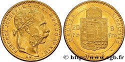 HUNGARY 20 Francs or ou 8 Forint, 2e type François-Joseph Ier 1888 Kremnitz