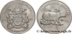 MALAWI 10 Kwacha série Faune en danger : emblème / hippopotame pygmée  2005 
