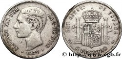 SPAGNA 5 Pesetas Alphonse XII / emblème couronné (1877) D.E. - .M. 1877 Madrid