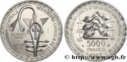 ÉTATS DE L AFRIQUE DE L OUEST (BCEAO) Essai de 5000 Francs masque / oiseau 20e anniversaire de l’Union Monétaire 1982 Paris