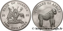 UGANDA 1000 Shillings Proof série Gorilles d’Afrique : emblème / gorille debout 2003 