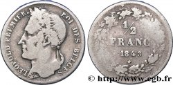 BÉLGICA 1/2 Franc Léopold tête laurée 1843 