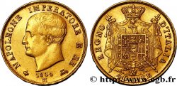ITALIE - ROYAUME D ITALIE - NAPOLÉON Ier 40 lire or Napoléon Empereur et Roi d’Italie, 2e type, tranche en creux 1814 Milan