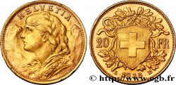 SUISSE 20 Francs or Vreneli 1935 Berne