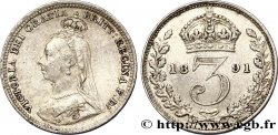 REGNO UNITO 3 Pence Victoria buste du jubilé 1891 