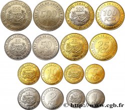 ESTADOS DE ÁFRICA CENTRAL
 série de 8 monnaies 1, 2, 5, 10, 25, 50, 100 et 500 Francs CEMAC fruits tropicaux 2006 Paris