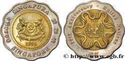SINGAPOUR 5 Dollars 50e anniversaire des Nations Unies : armes / logo de l’ONU 1995 Singapour