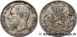 BELGIUM 5 Francs Léopold II 1875 