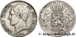 BELGIQUE 5 Francs Léopold Ier tête nue 1865 